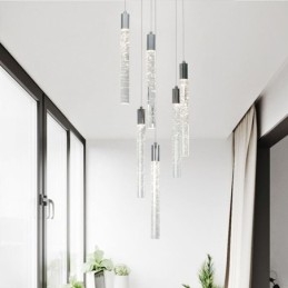 Hanglamp Chroom Kristal Kolom Cluster Plafondlamp