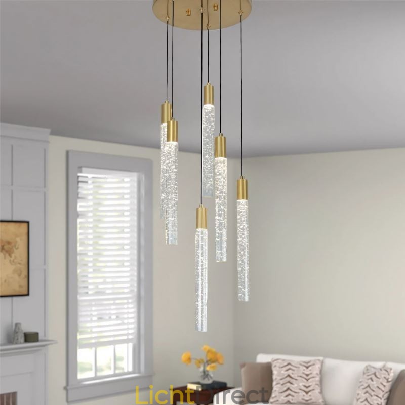 Hanglamp Koper Kristal Kolom Cluster Plafondlamp