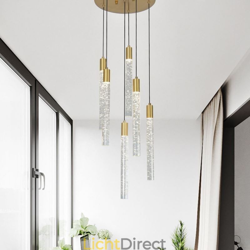 Hanglamp Koper Kristal Kolom Cluster Plafondlamp