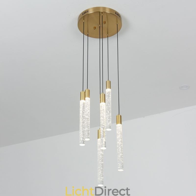 Hanglamp Koper Kristal Kolom Cluster Plafondlamp