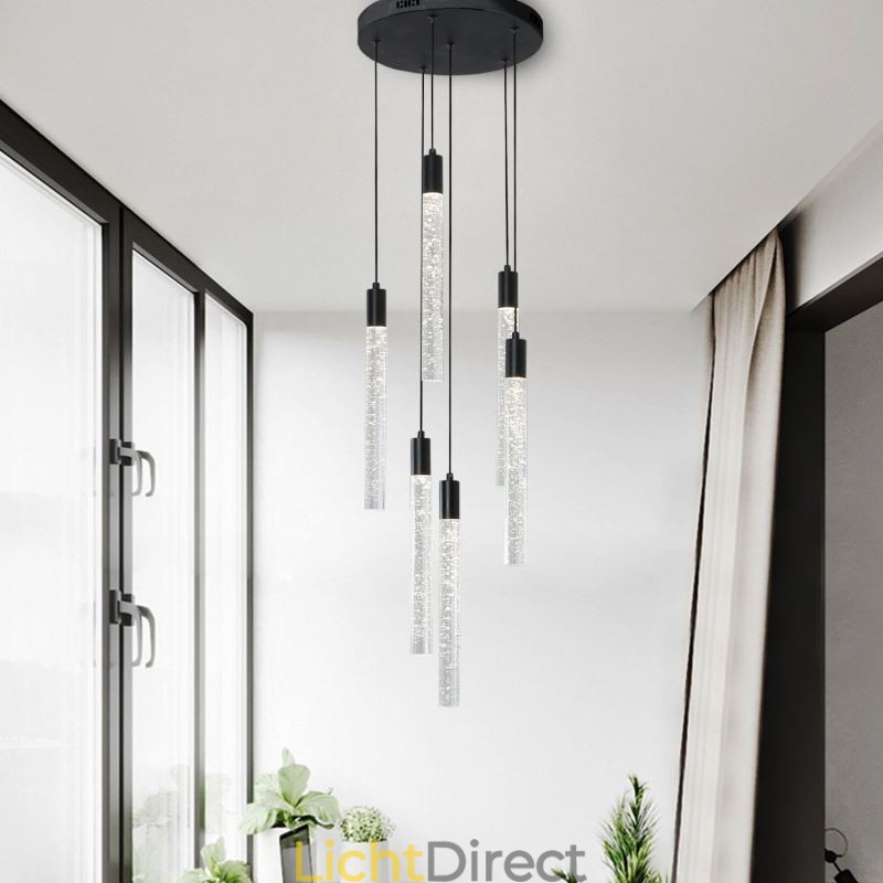 Hanglamp Zwarte Kristallen Kolom Cluster Plafondlamp