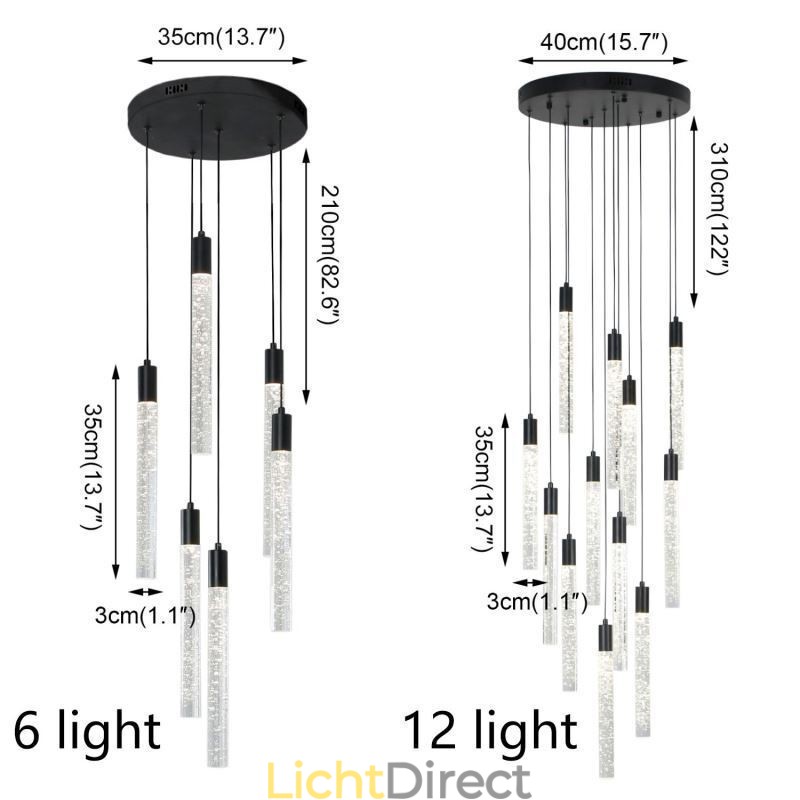 Hanglamp Zwarte Kristallen Kolom Cluster Plafondlamp