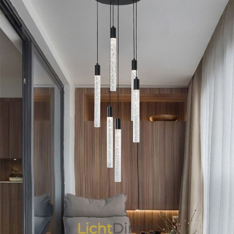Hanglamp Zwarte Kristallen Kolom Cluster Plafondlamp