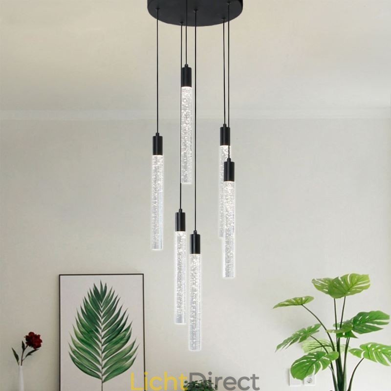 Hanglamp Zwarte Kristallen Kolom Cluster Plafondlamp