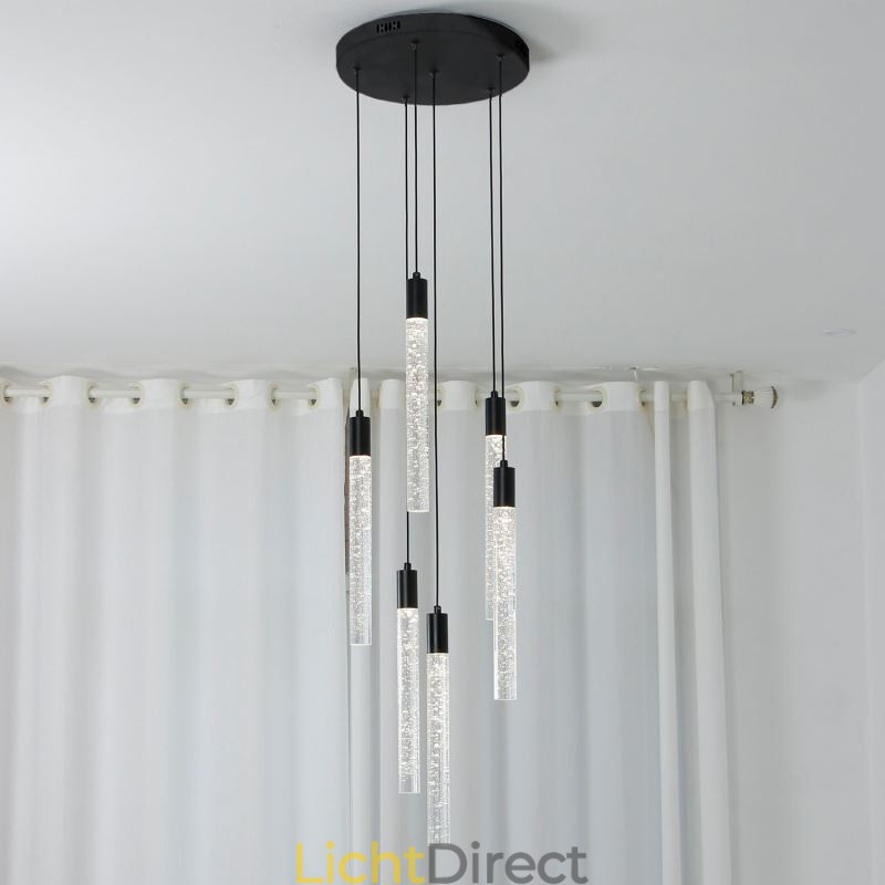 Hanglamp Zwarte Kristallen Kolom Cluster Plafondlamp