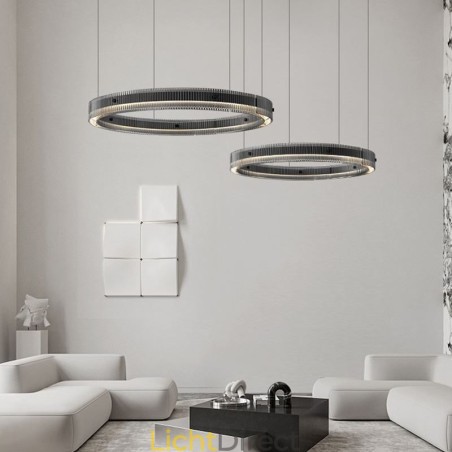 Hanglamp 60+80CM Dubbele Cirkel Glazen Plafondlamp Traploos Dimbaar Met Afstandsbediening Hanglamp 60+80CM Dubbele Cirkel Glazen Plafondlamp Traploos Dimbaar Met Afstandsbediening