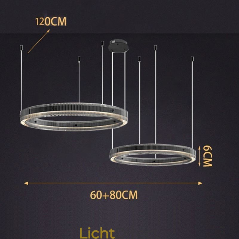Hanglamp 60+80CM Dubbele Cirkel Glazen Plafondlamp Traploos Dimbaar Met Afstandsbediening