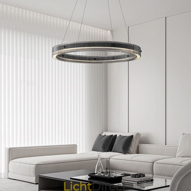 Glazen hanglamp 60 80CM cirkel plafondlamp traploos dimbaar met afstandsbediening