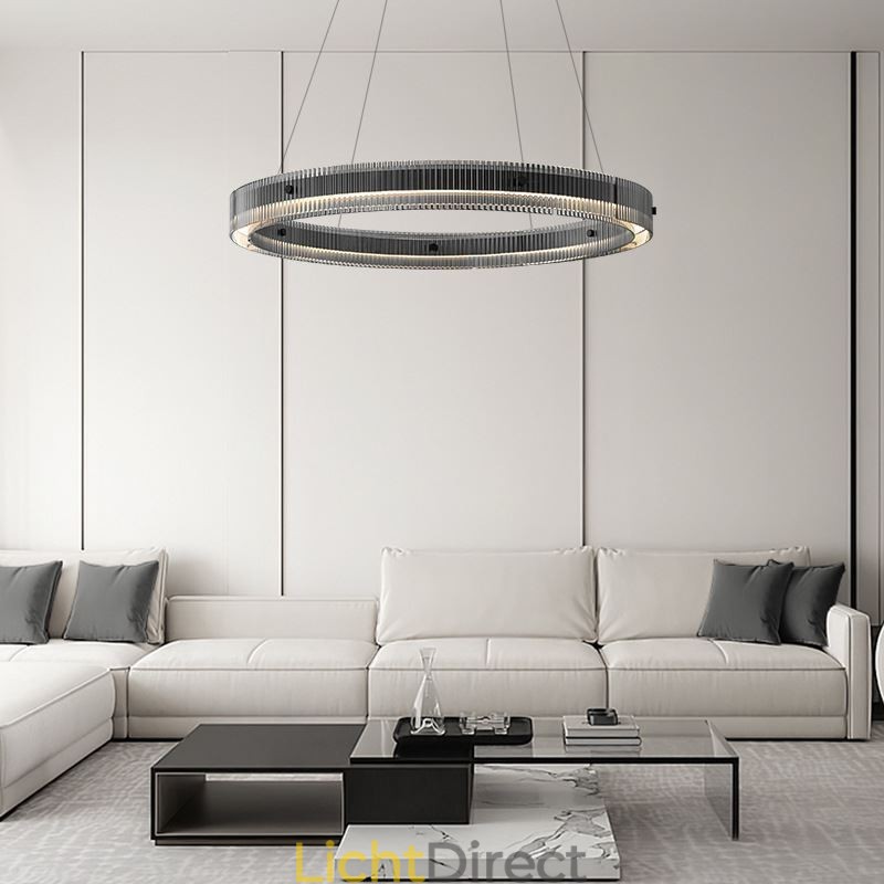 Glazen hanglamp 60 80CM cirkel plafondlamp traploos dimbaar met afstandsbediening