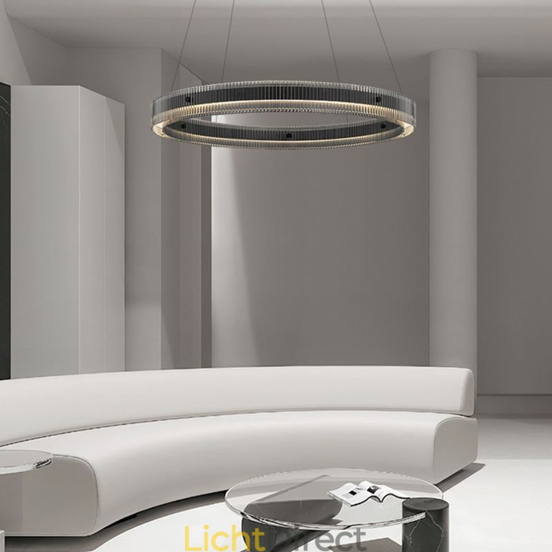 Glazen hanglamp 60 80CM cirkel plafondlamp traploos dimbaar met afstandsbediening