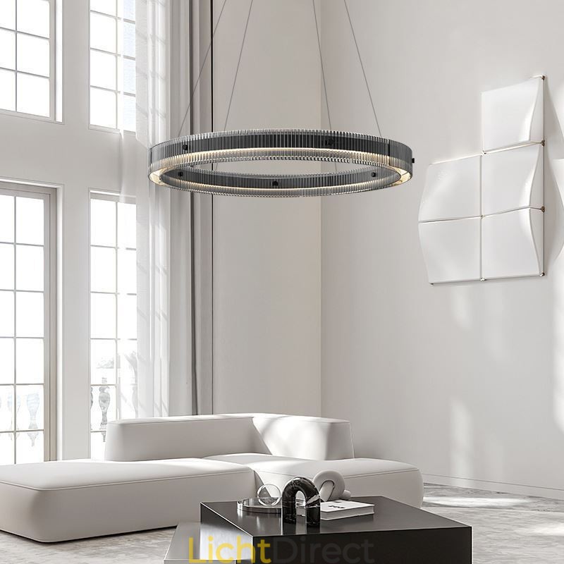 Glazen hanglamp 60 80CM cirkel plafondlamp traploos dimbaar met afstandsbediening