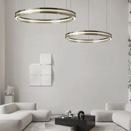 Glazen plafondlamp 60+80CM cirkeldecoratie dubbele cirkel hanglamp trichromatisch dimmen