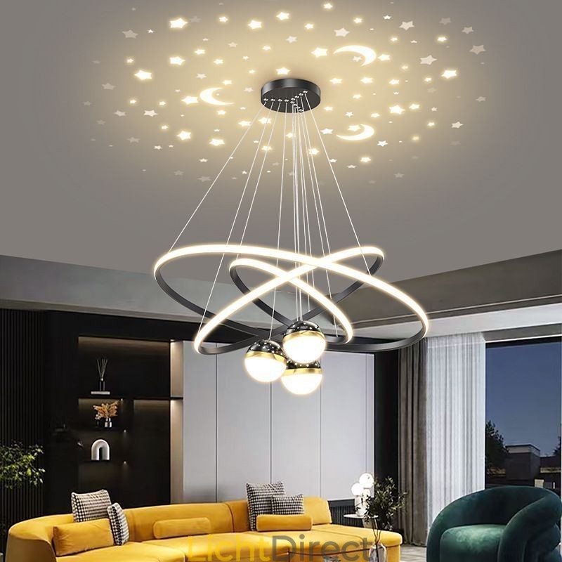 Eenvoudige hanglamp van smeedijzer, siliconen, plafondlamp met drie cirkels