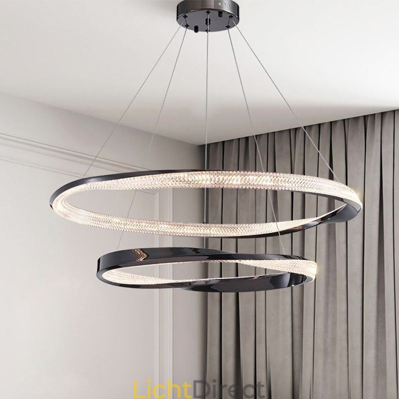 Hanglamp Smeedijzer Acryl Ring Dubbele Cirkel Plafondlamp