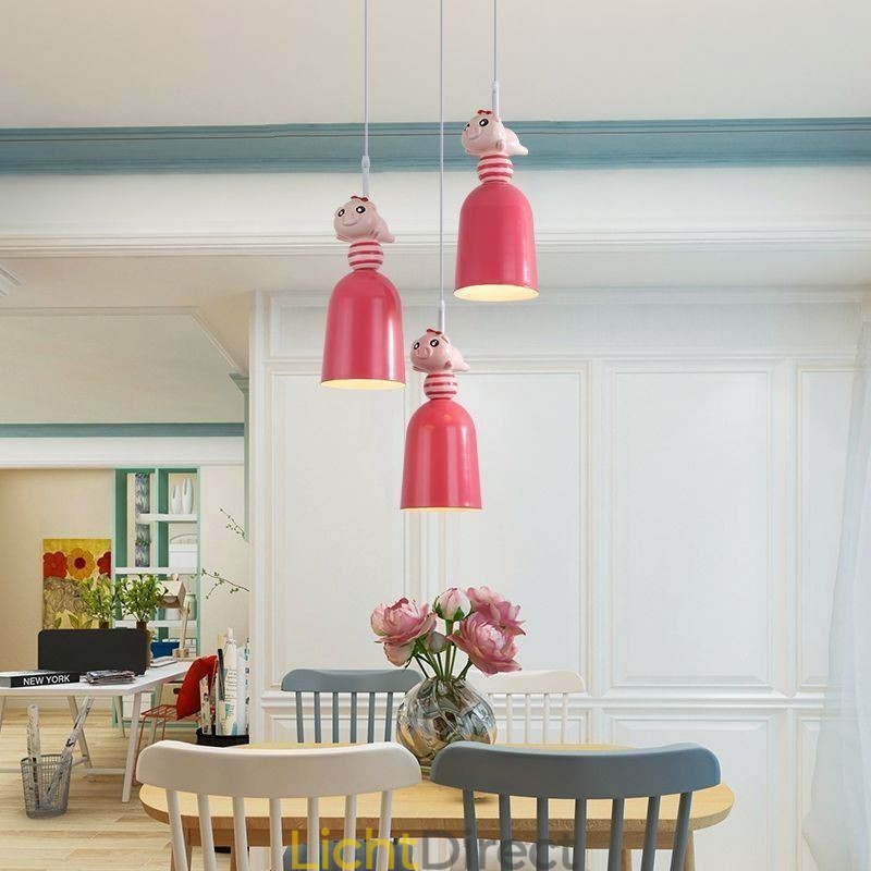 Moderne hanglamp van smeedijzer, roze hars, varkensplafondlamp