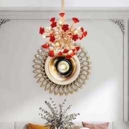 Luxe hanglamp van keramiek met rode bloemenkroonluchter