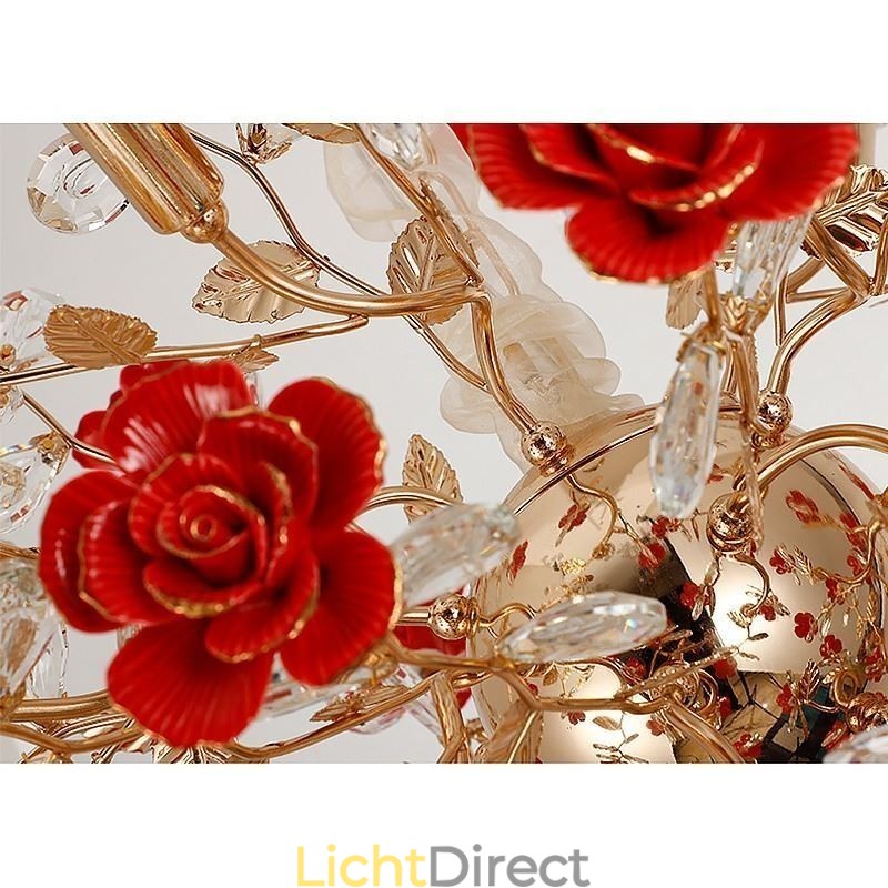 Luxe hanglamp van keramiek met rode bloemenkroonluchter