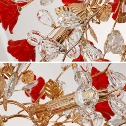 Luxe hanglamp van keramiek met rode bloemenkroonluchter