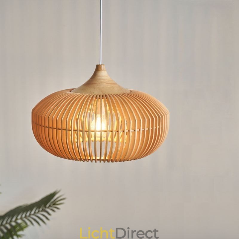 Hanglamp met houten frame, pompoenvorm kroonluchter