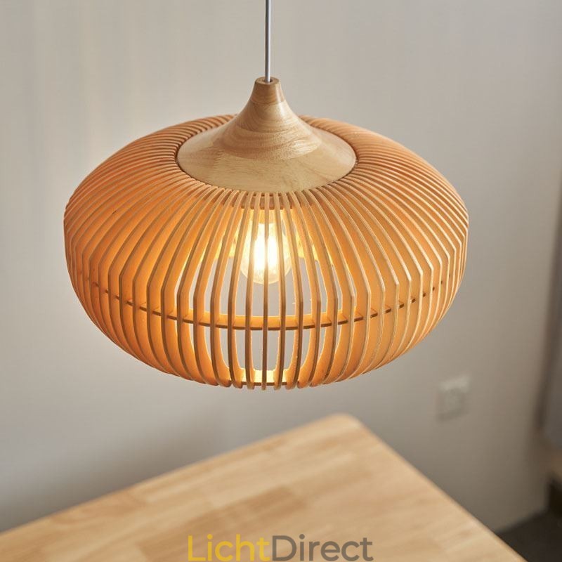 Hanglamp met houten frame, pompoenvorm kroonluchter