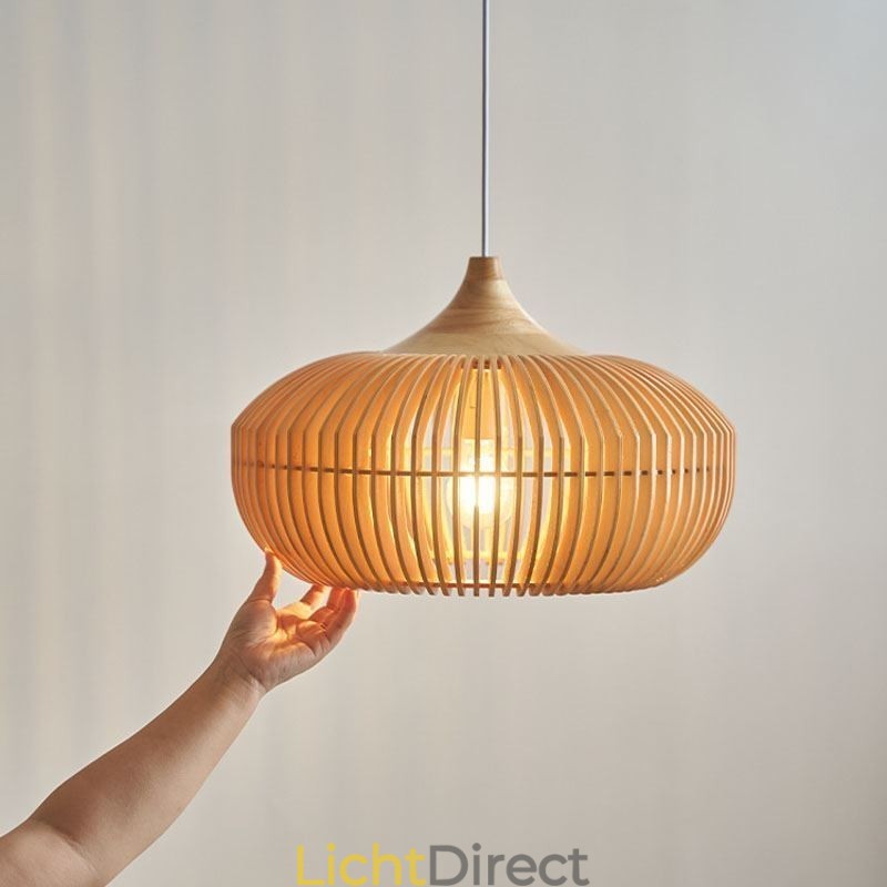 Hanglamp met houten frame, pompoenvorm kroonluchter