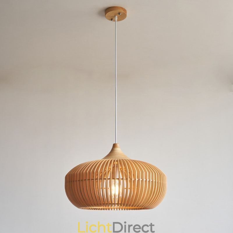 Hanglamp met houten frame, pompoenvorm kroonluchter