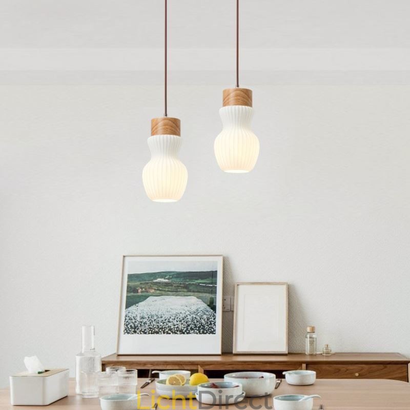 Japanse houten hanglamp glazen waterkoker hanglamp