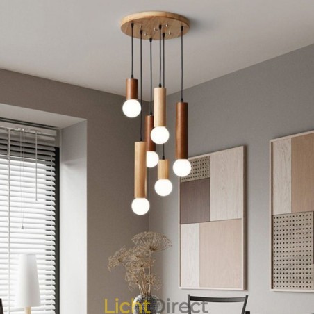 Japanse houten hanglamp 6 lampen hanglamp Japanse houten hanglamp 6 lampen hanglamp
