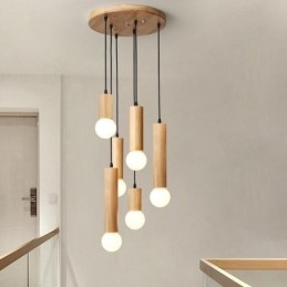 Japanse houten hanglamp 6 lampen hanglamp