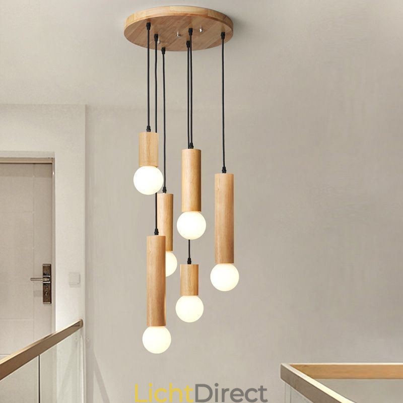 Japanse houten hanglamp 6 lampen hanglamp