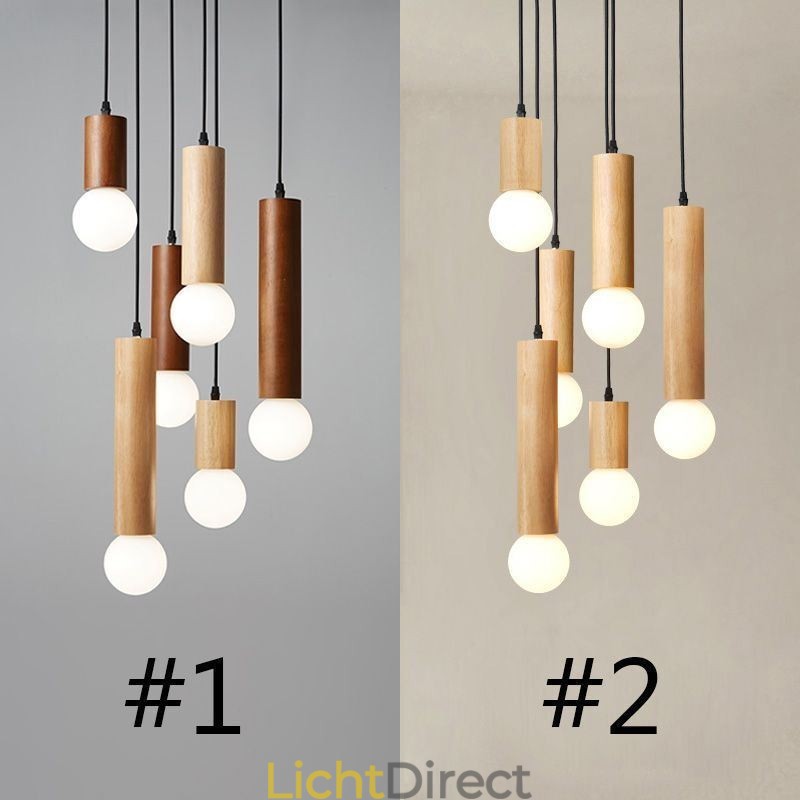 Japanse houten hanglamp 6 lampen hanglamp