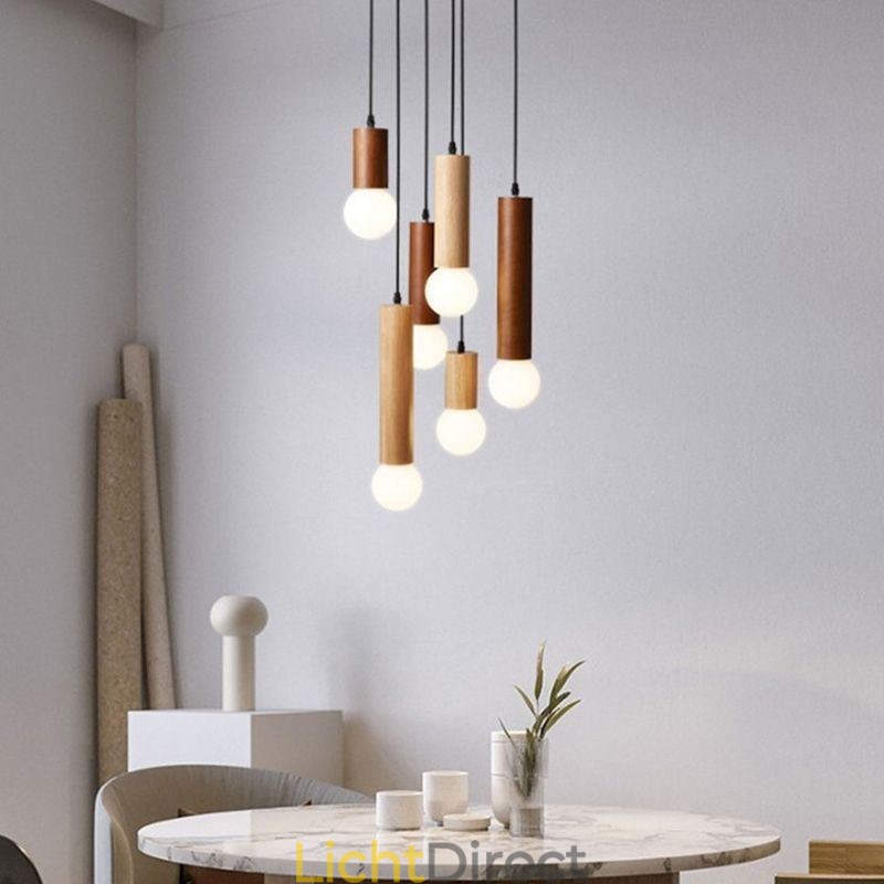 Japanse houten hanglamp 6 lampen hanglamp