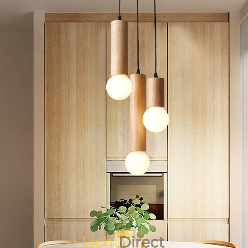 Japanse houten hanglamp 3 lampen hanglamp