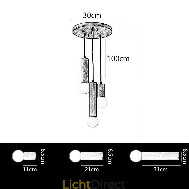Japanse houten hanglamp 3 lampen hanglamp