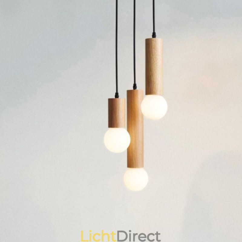 Japanse houten hanglamp 3 lampen hanglamp