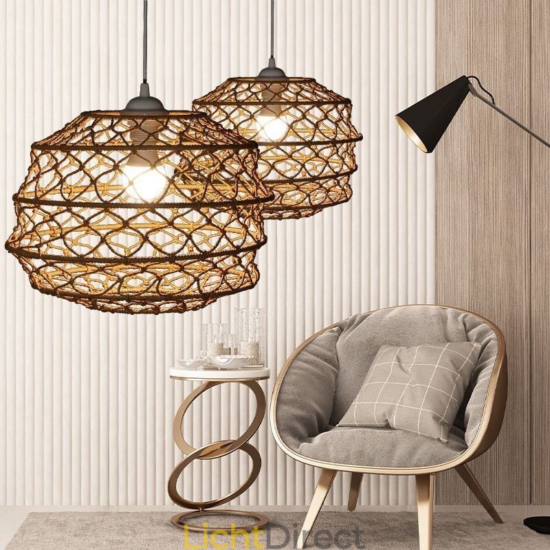 Moderne pastorale hanglamp Creatieve rotan hanglamp met opvouwbare lampenkap