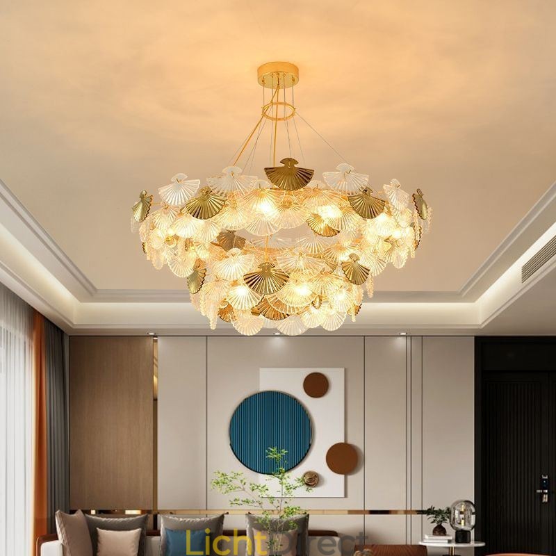 Europese glazen hanglamp in waaiervorm, kunstkroonluchter