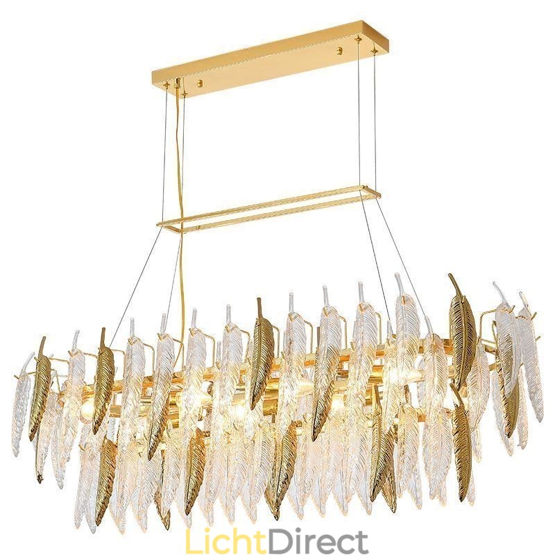 Artistieke glazen kroonluchter veer ovale hanglamp