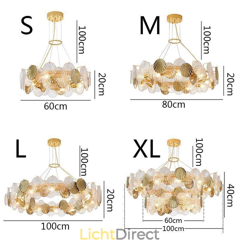 Moderne kroonluchter met schelpglasverlichting voor in de eetkamer