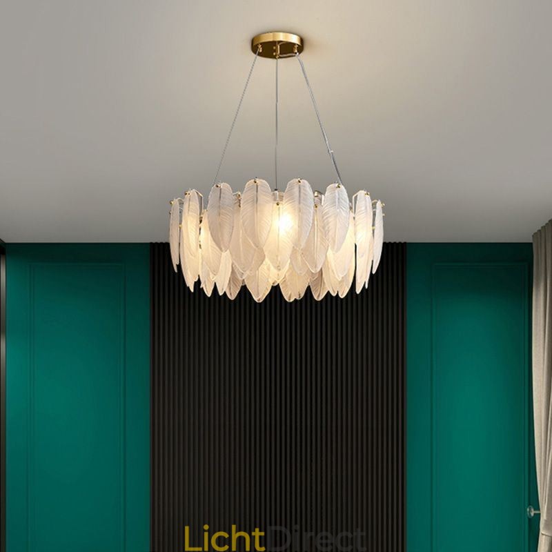 Artistieke glazen kroonluchter veer ronde hanglamp
