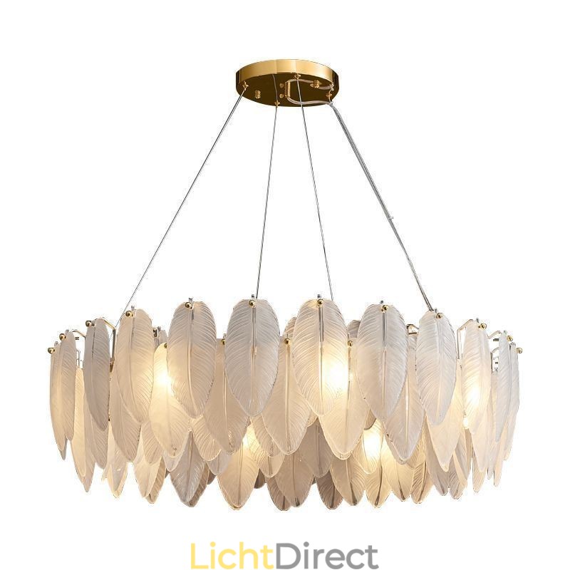 Artistieke glazen kroonluchter veer ronde hanglamp