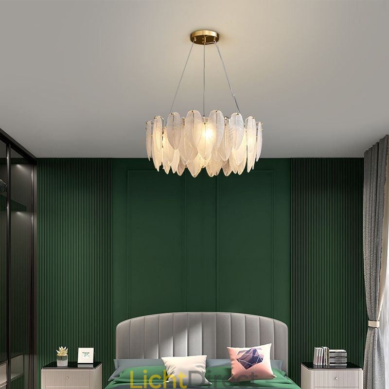 Artistieke glazen kroonluchter veer ronde hanglamp