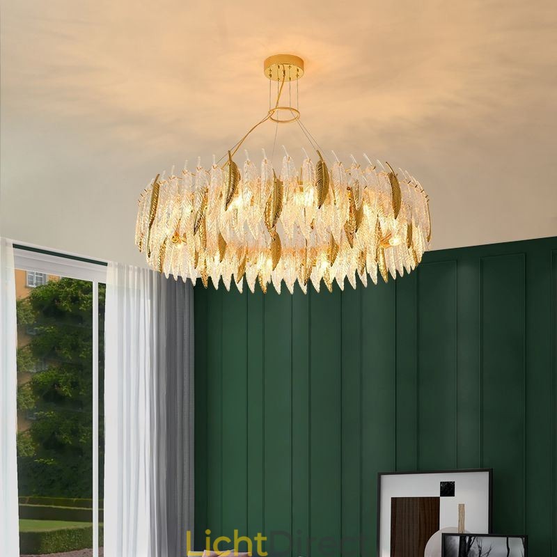 Artistieke glazen kroonluchter veer ronde plafondlamp