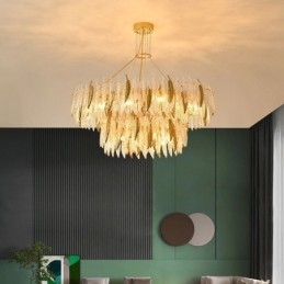 Artistieke glazen kroonluchter veer ronde plafondlamp