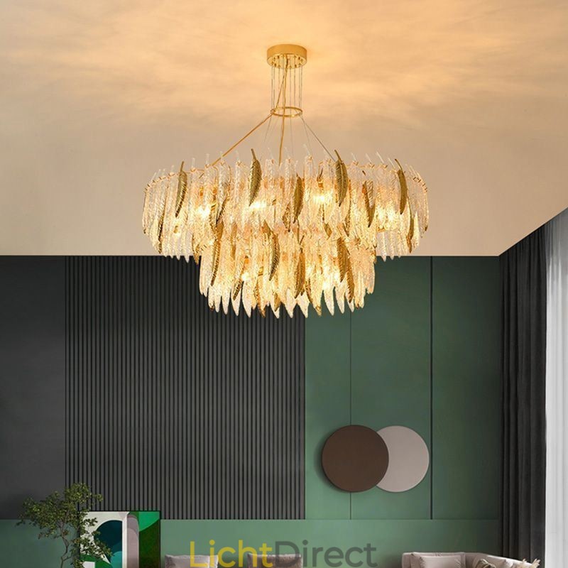 Artistieke glazen kroonluchter veer ronde plafondlamp