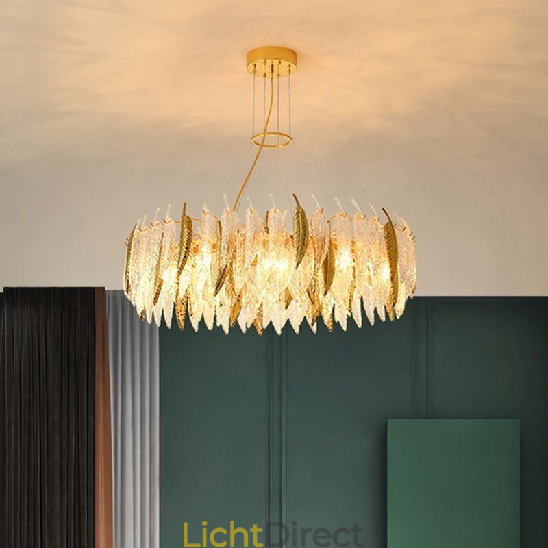 Artistieke glazen kroonluchter veer ronde plafondlamp