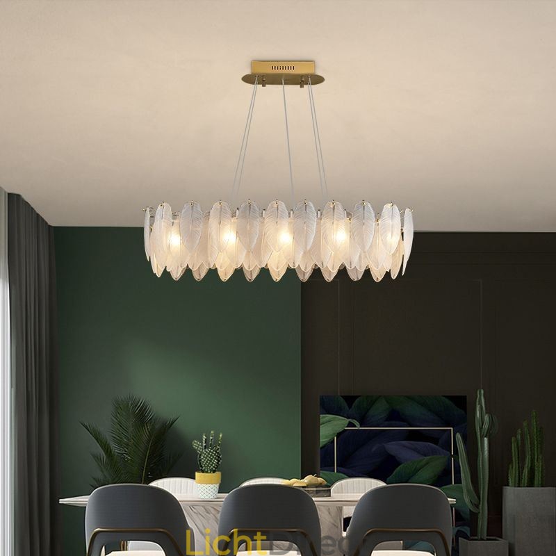 Artistieke glazen kroonluchter veer ronde hanglamp