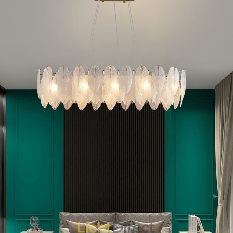 Artistieke glazen kroonluchter veer ronde hanglamp