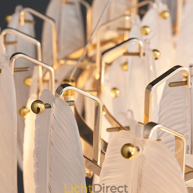 Artistieke glazen kroonluchter veer ronde hanglamp