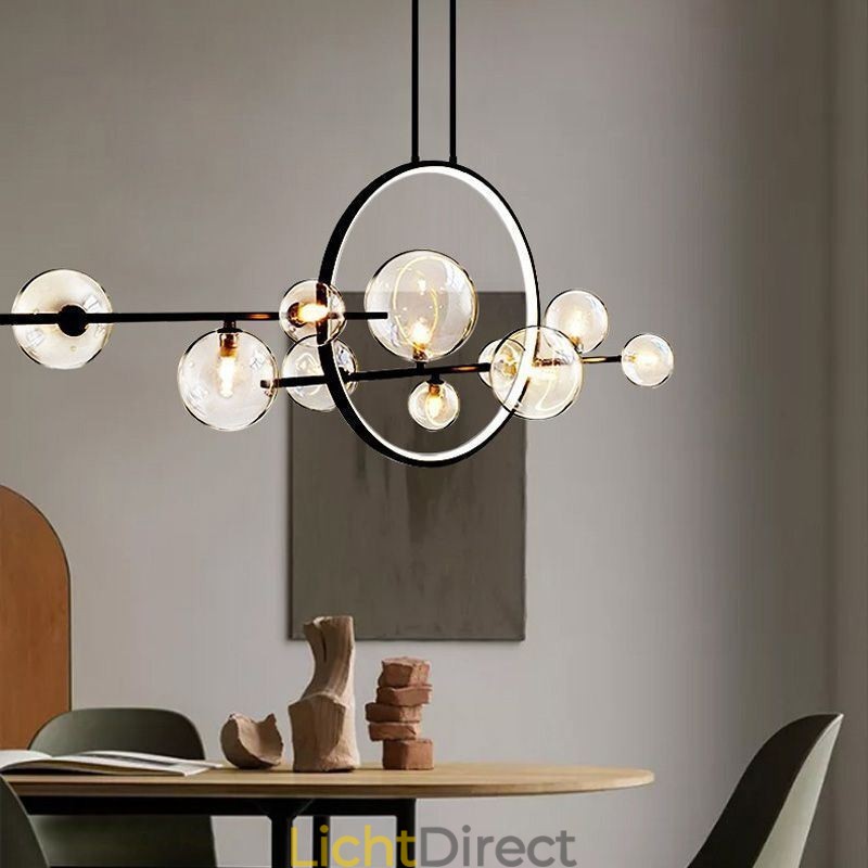 Moderne metalen kroonluchter met heldere glazen bubbels hanglampen